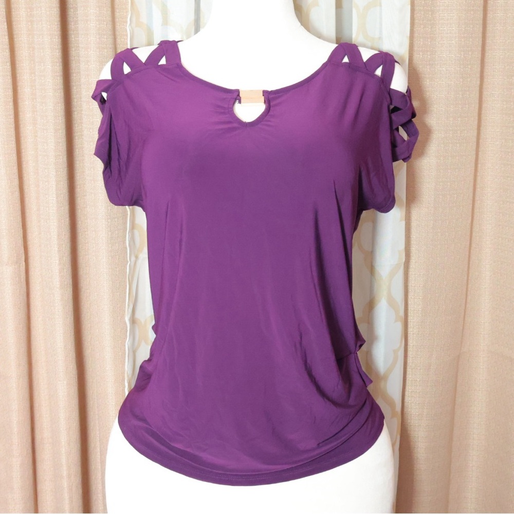AUW Purple Cold-Shoulder Top with Lattice Straps
